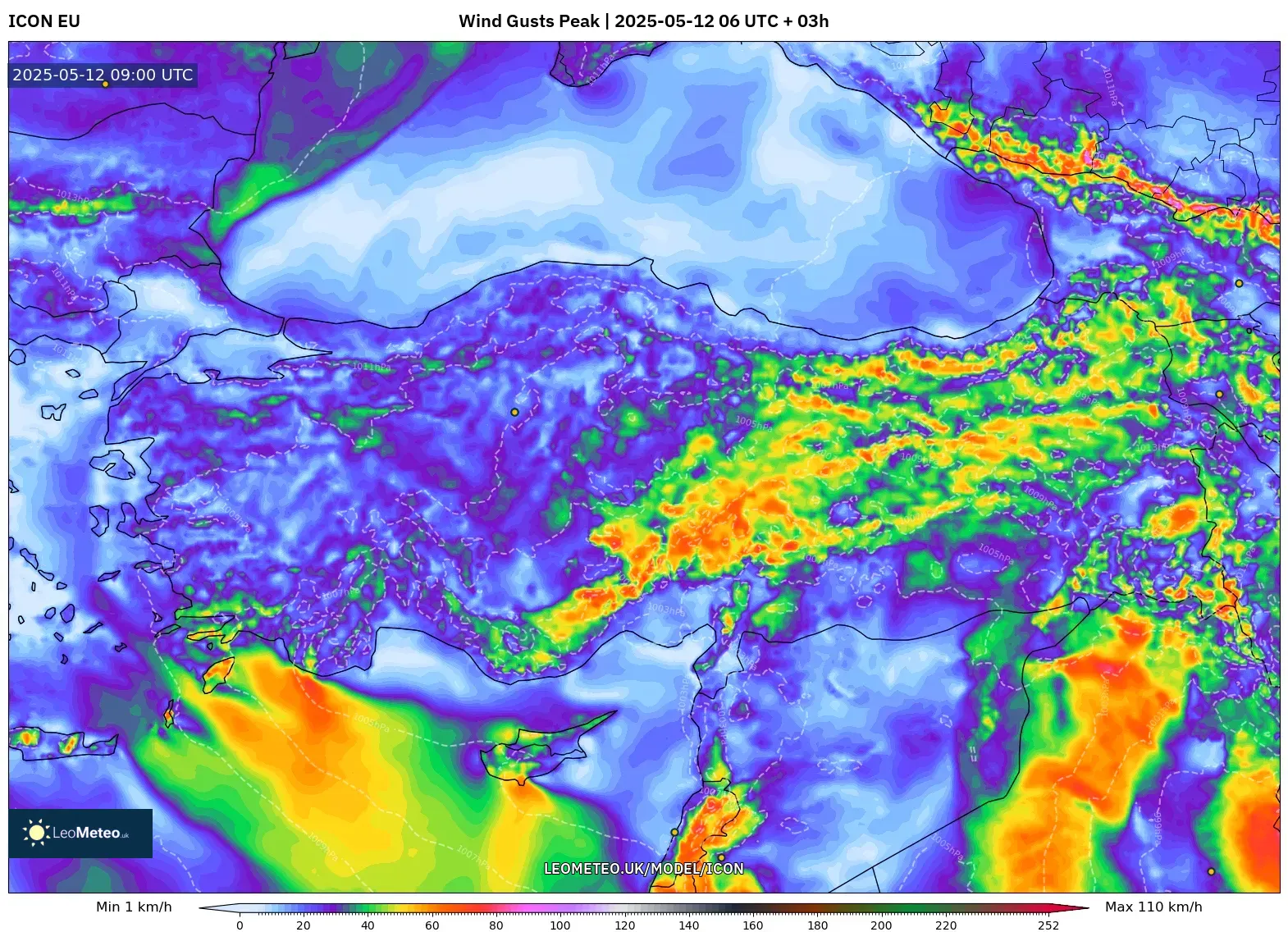 ICON - Turkey, Wind Gusts Peak ICON - Turkey, Wind Gusts Peak