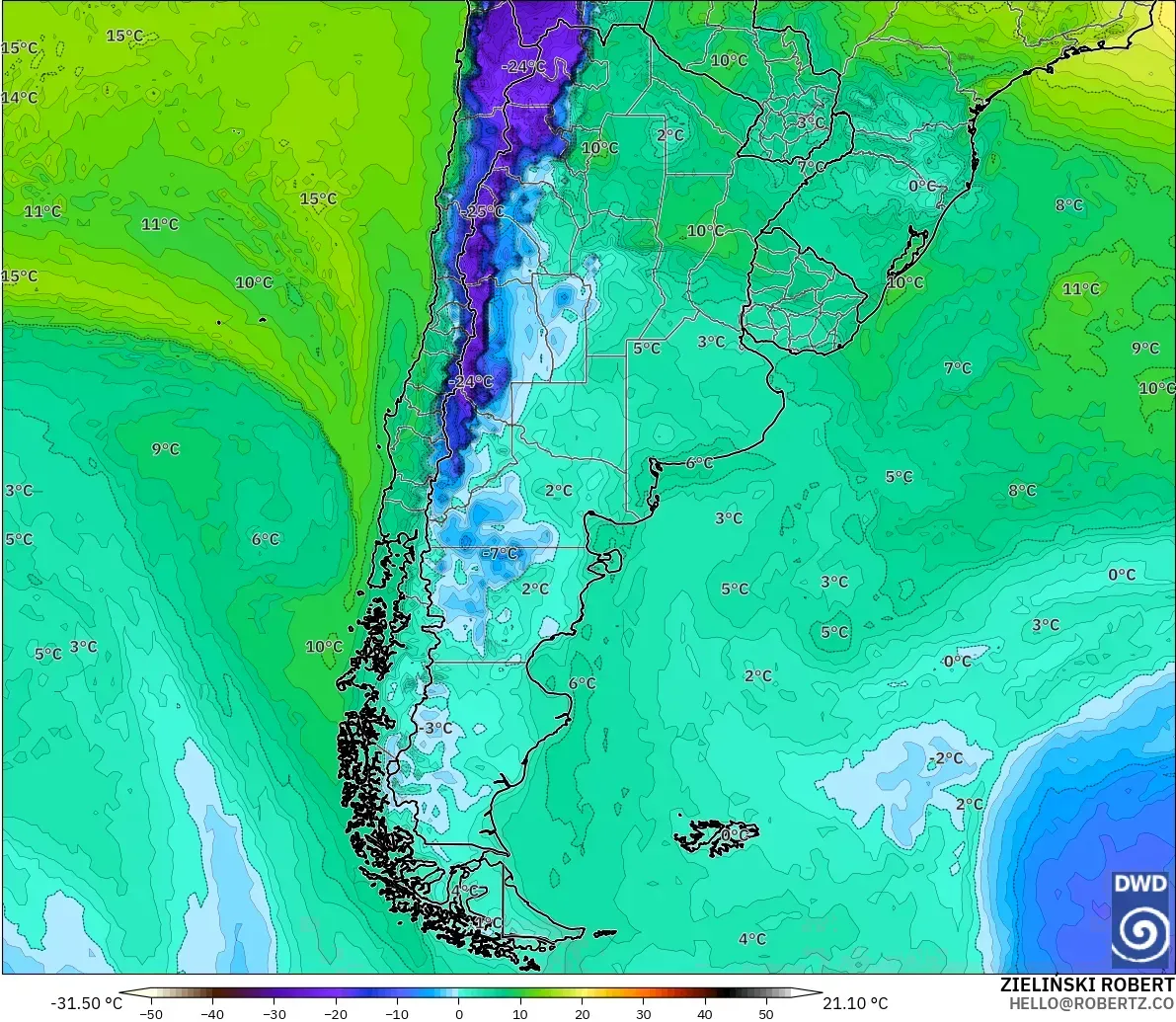 ICON model - Argentina, Dewpoint at 2m