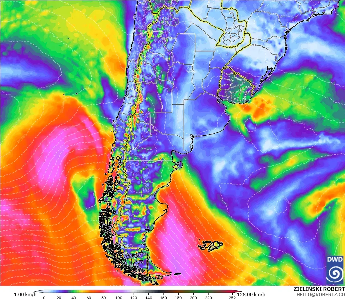ICON model - Argentina, Wind Gusts Peak