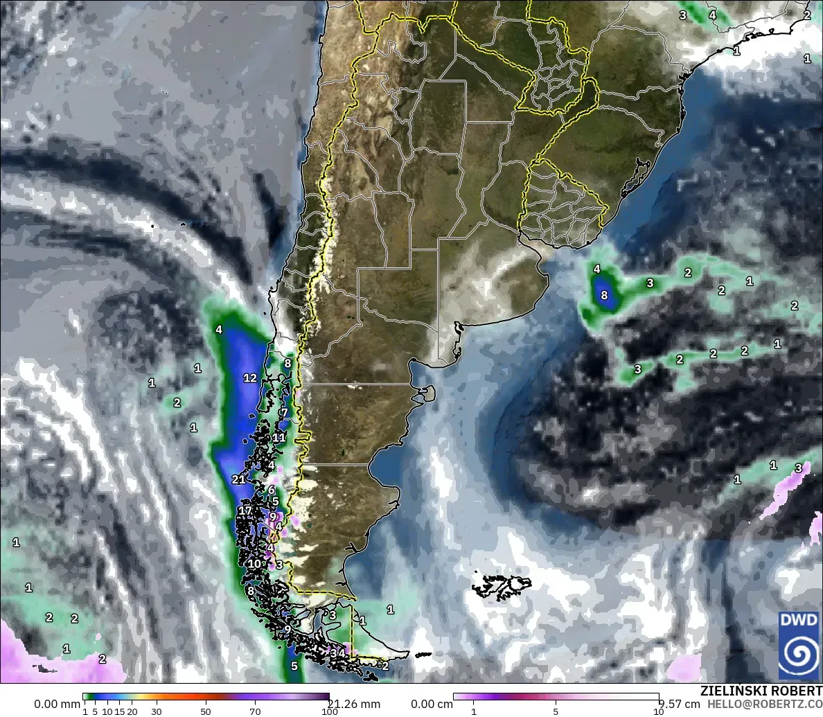 ICON model - Argentina, Precipitation, Clouds, and Pressure