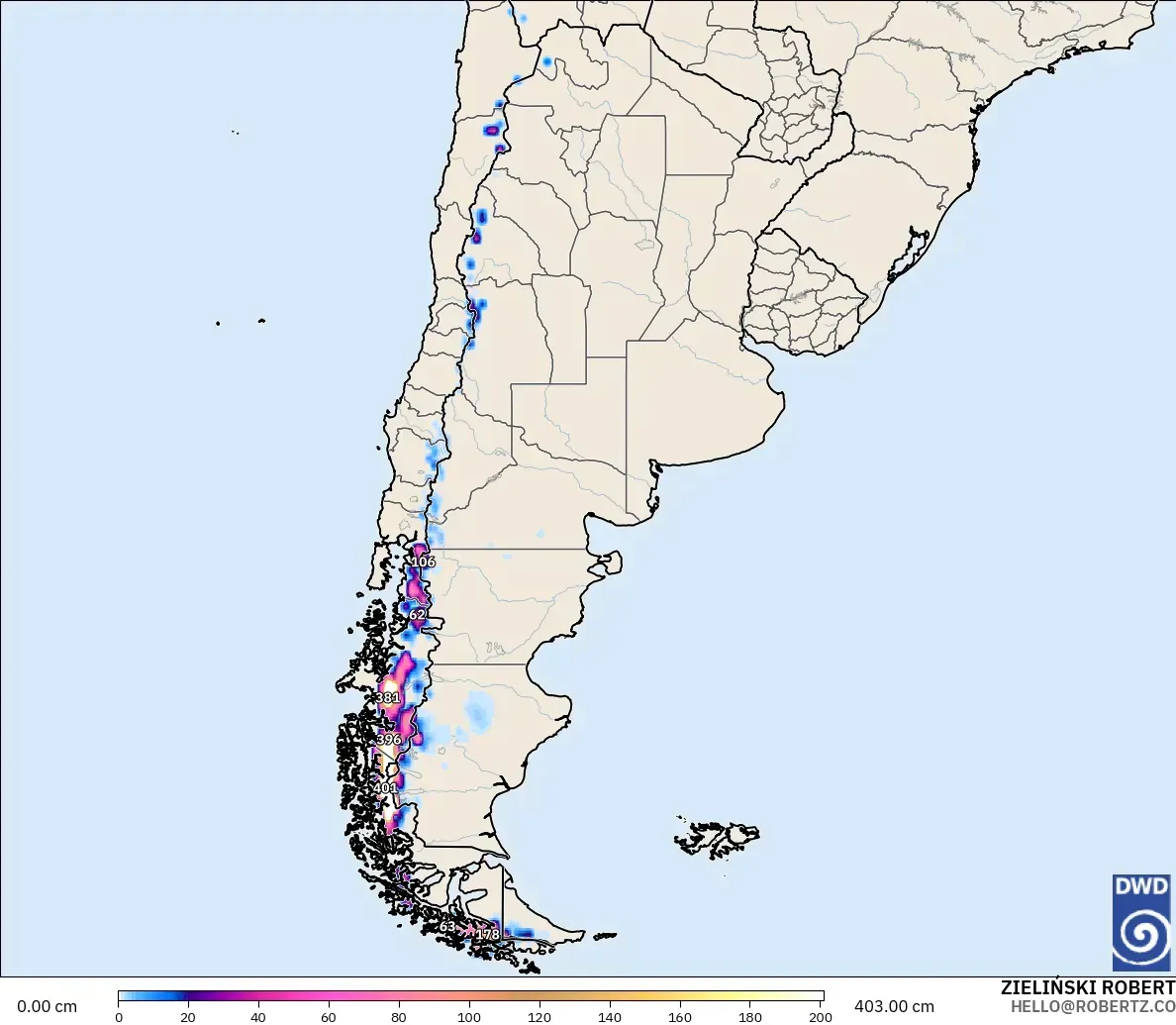 ICON model - Argentina, Snow Depth