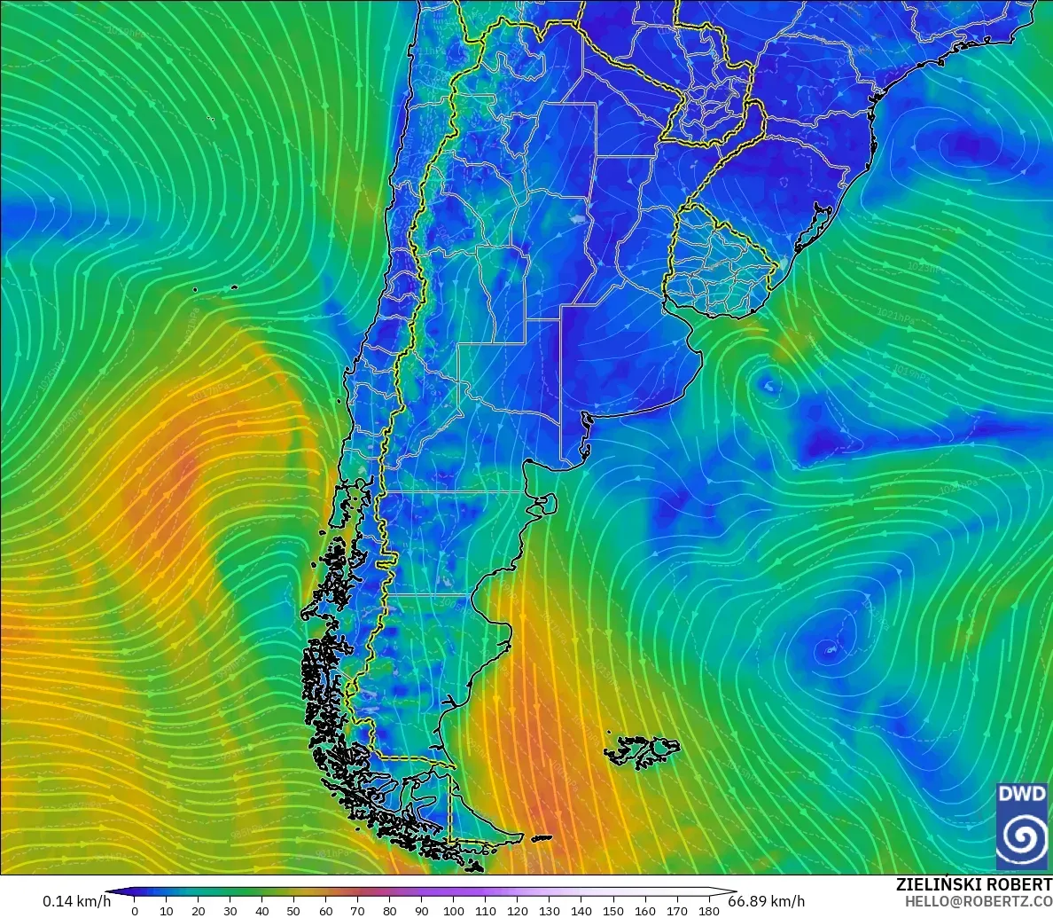 ICON model - Argentina, Wind at 10m