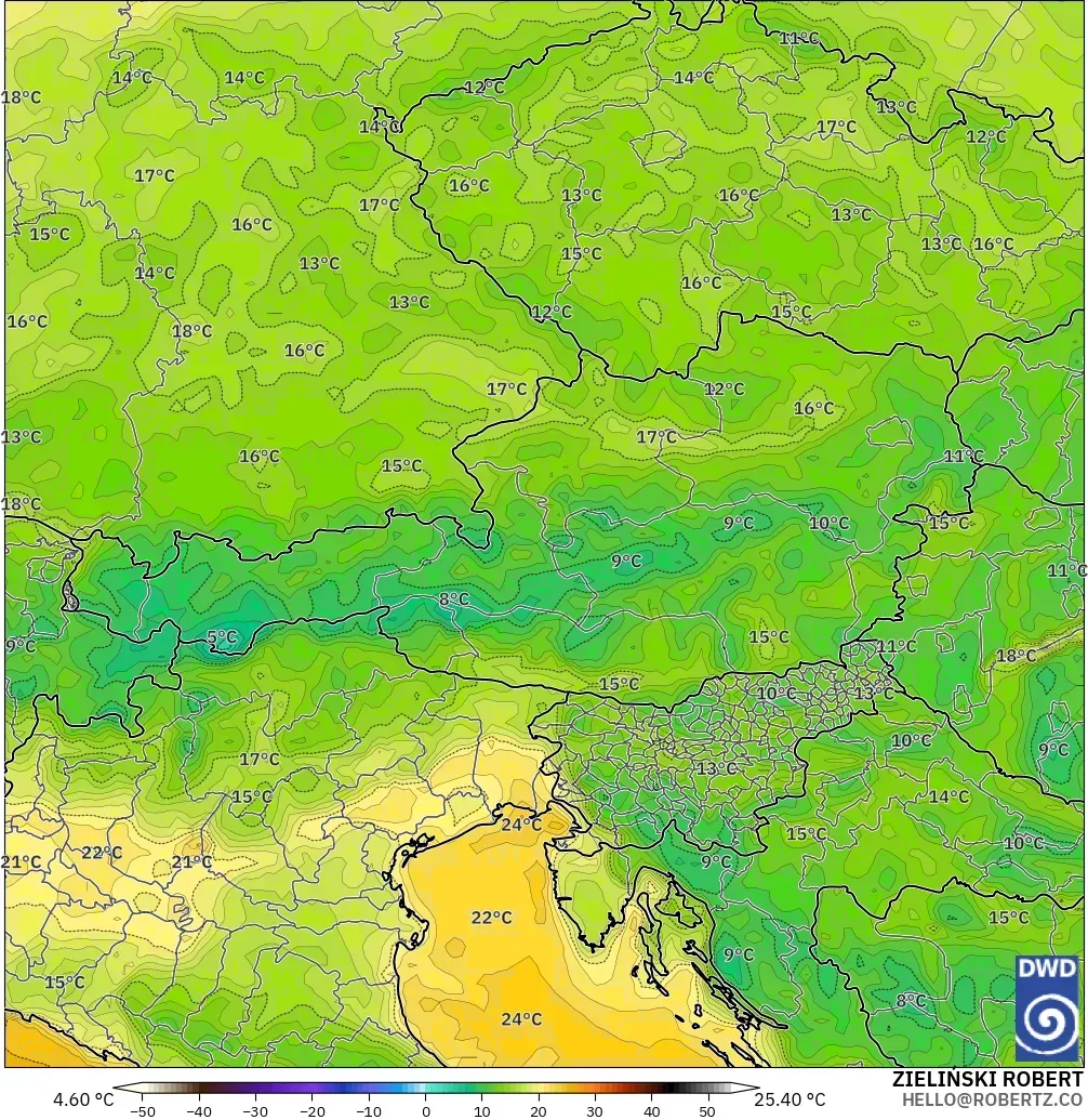 ICON model - Austria, Dewpoint at 2m