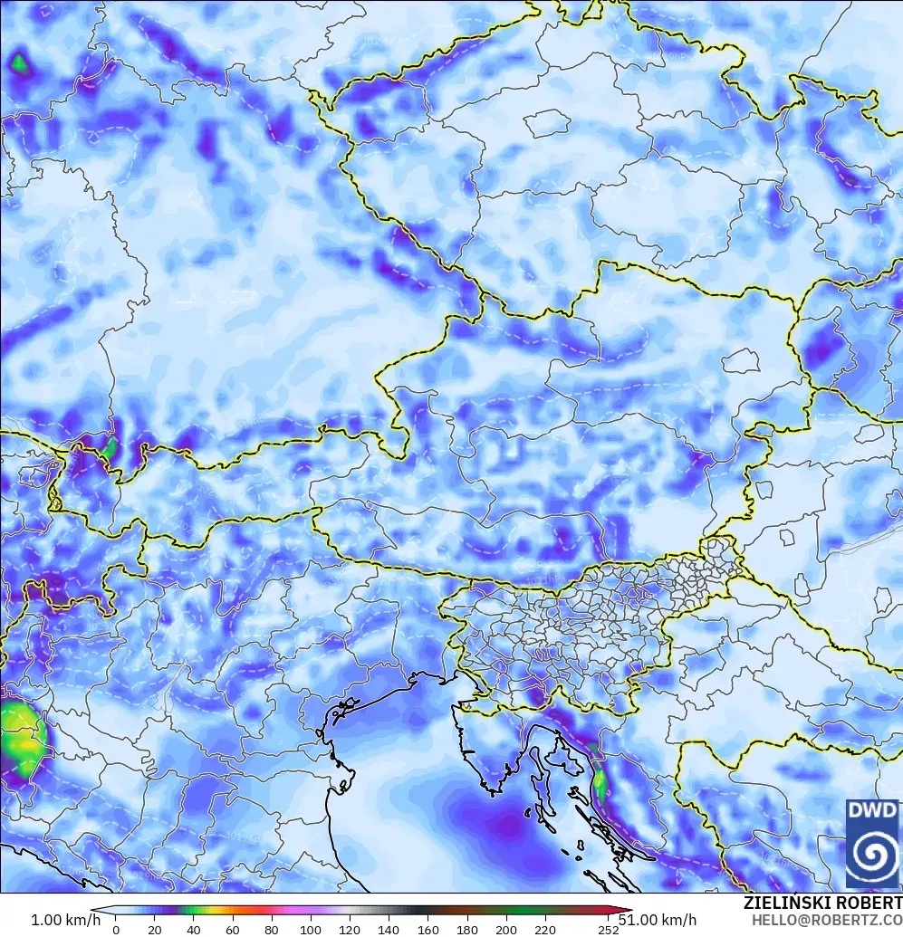 ICON model - Austria, Wind Gusts Peak
