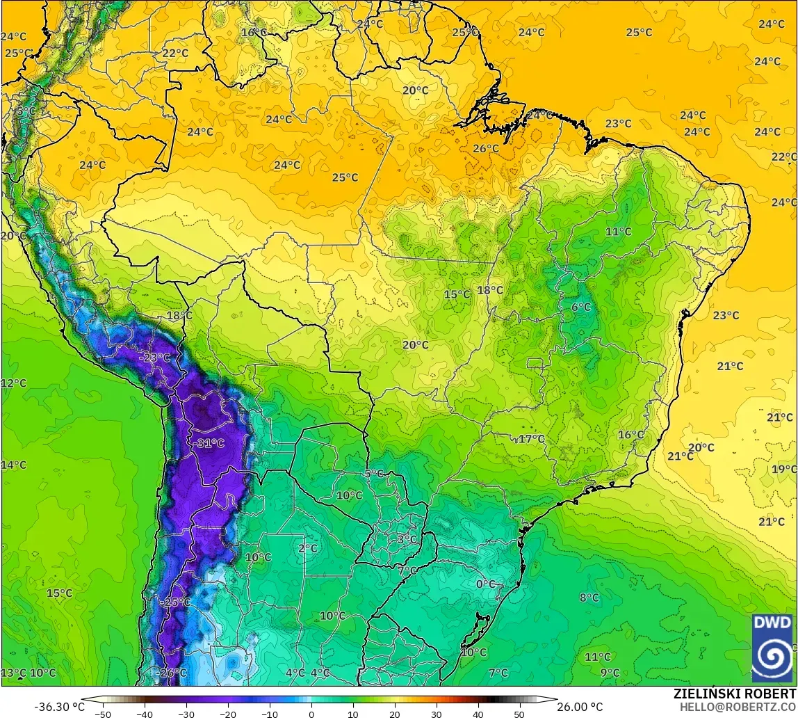 ICON model - Brazil, Dewpoint at 2m