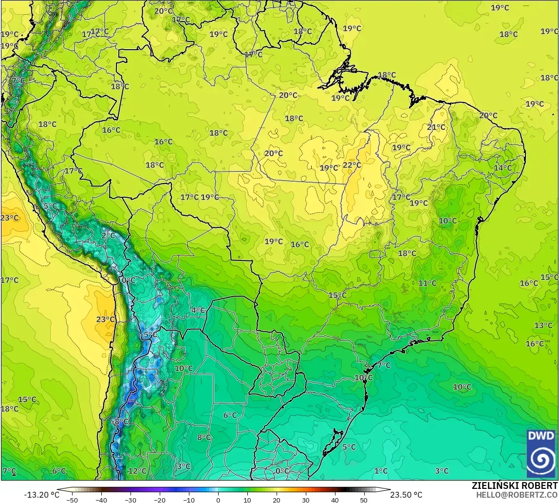 ICON model - Brazil, Temperature at 850hPa