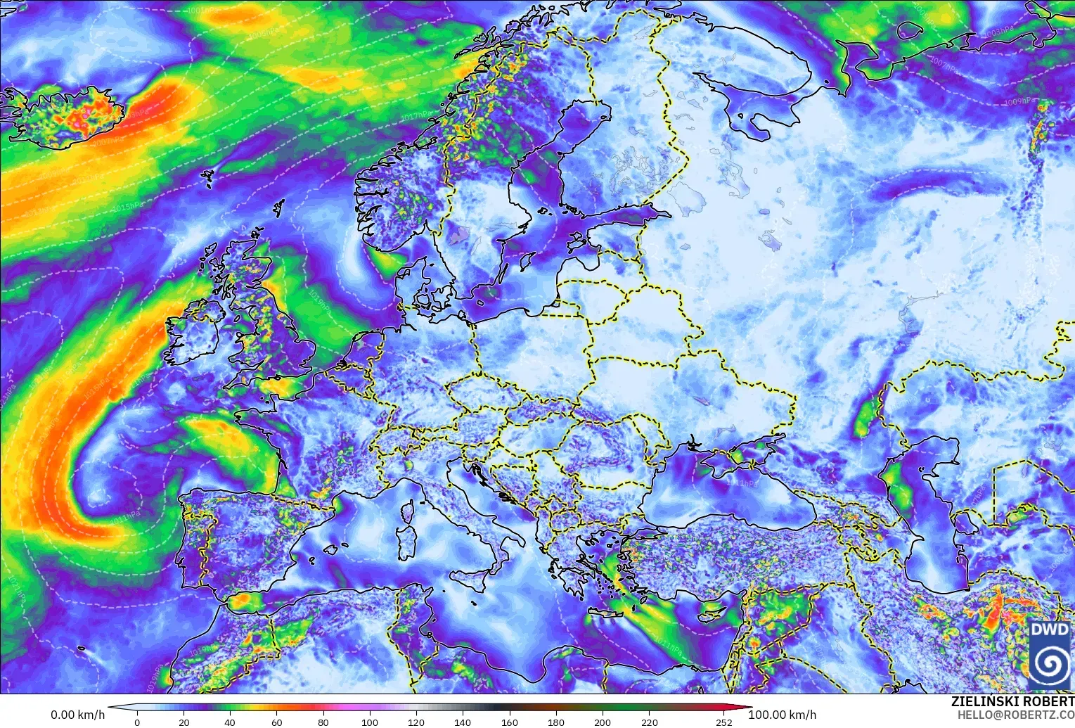 ICON model - Europe, Wind Gusts
