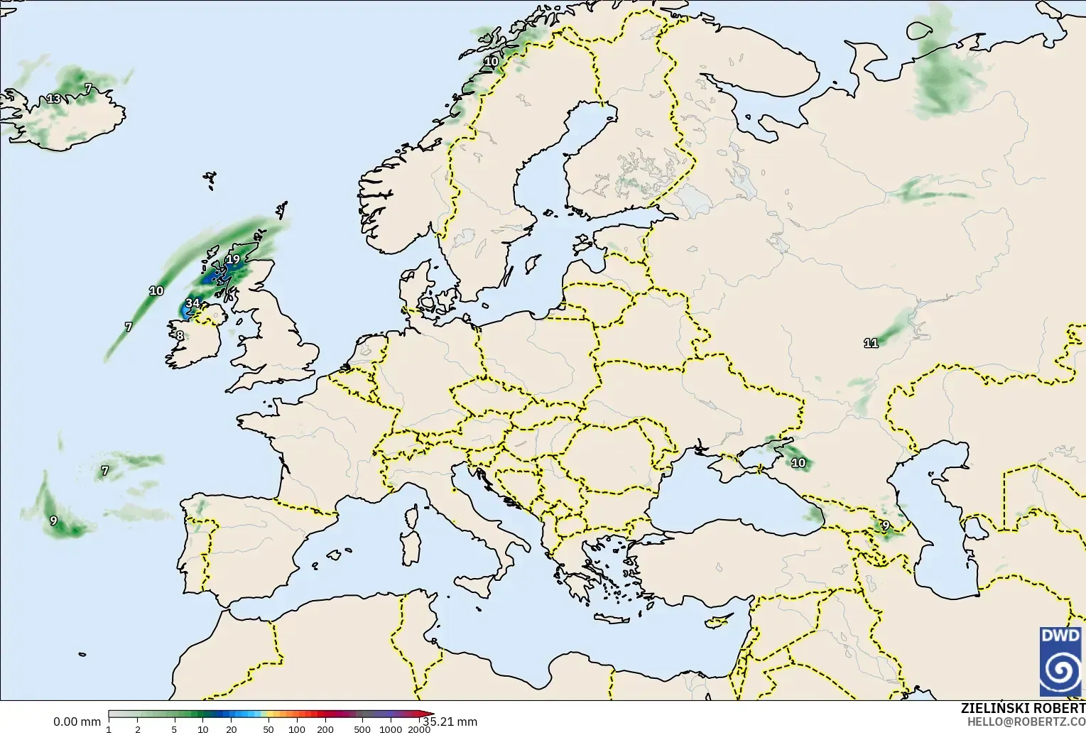 ICON model - Europe, Precipitation Accumulation