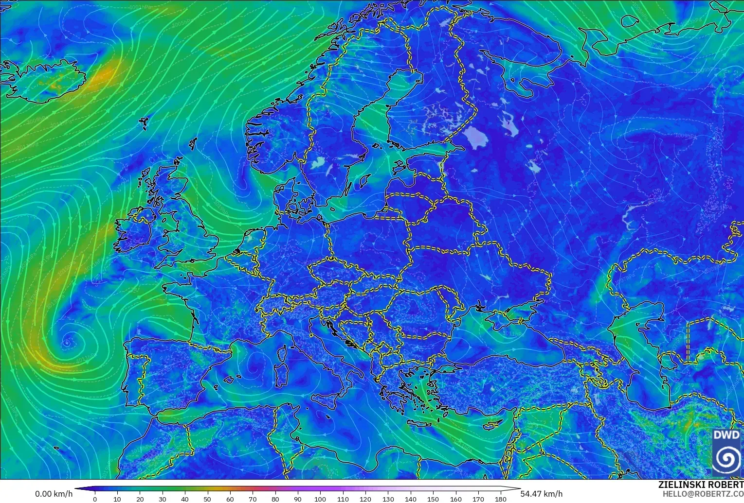 ICON model - Europe, Wind at 10m