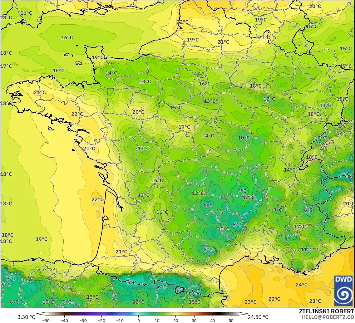 ICON model - France, Dewpoint at 2m