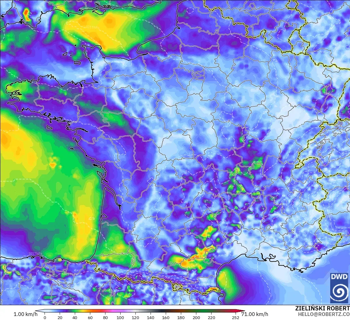 ICON model - France, Wind Gusts