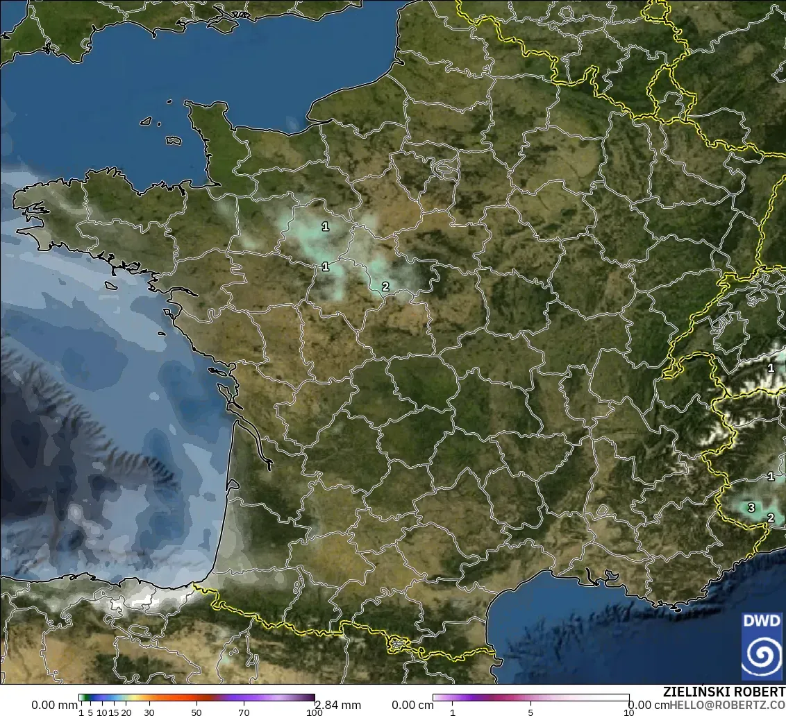ICON model - France, Precipitation, Clouds, and Pressure