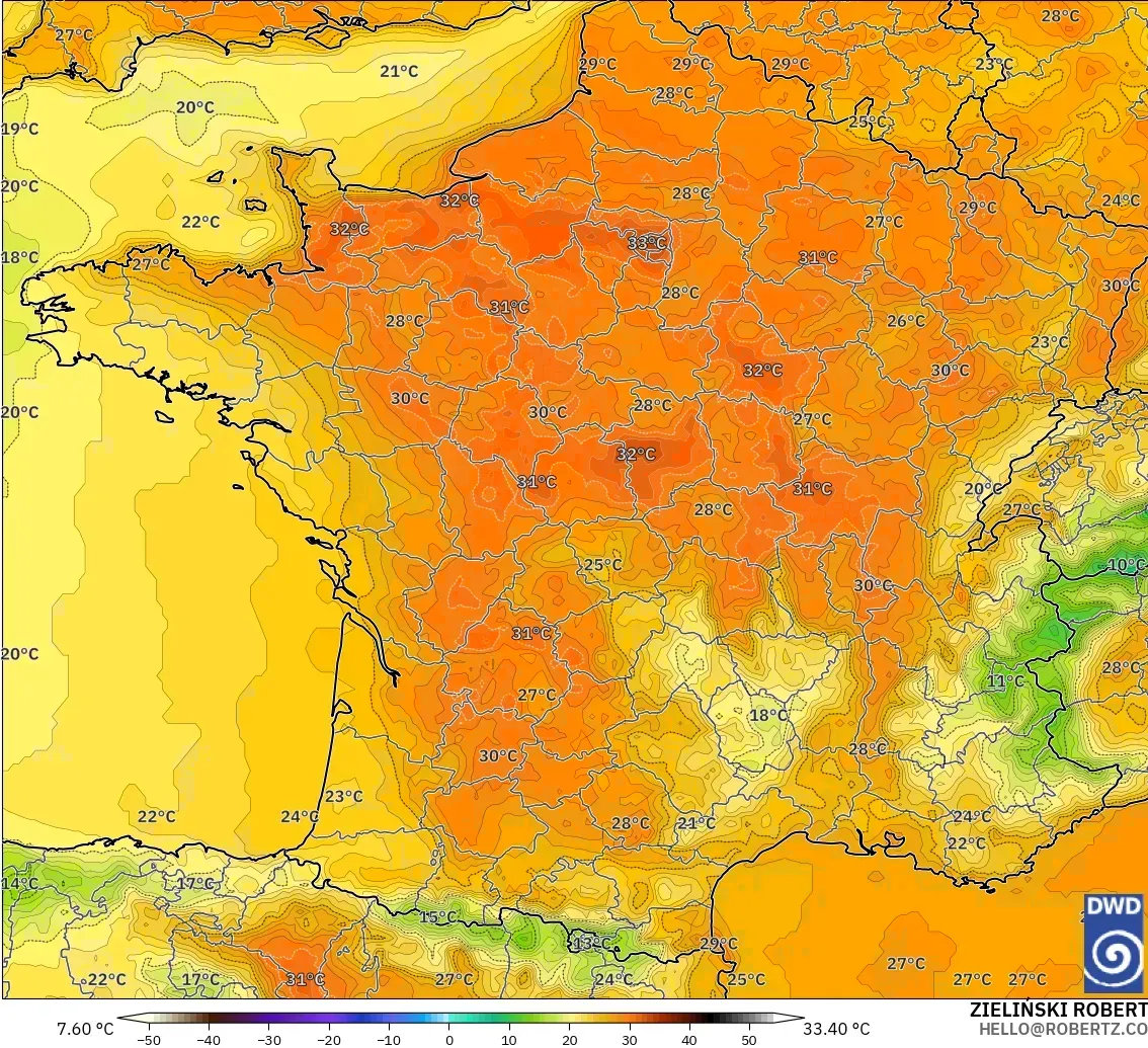ICON model - France, Temperature at 2m