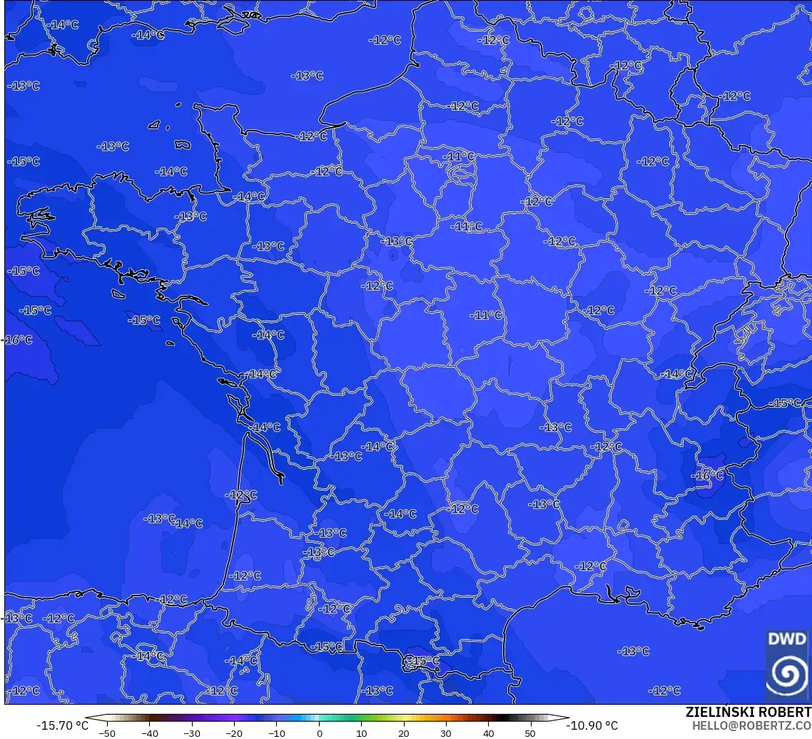 ICON model - France, Temperature at 500hPa