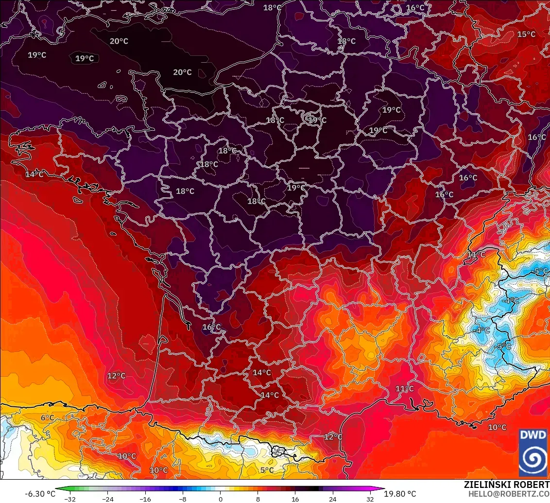 ICON model - France, Temperature at 850hPa Anomaly