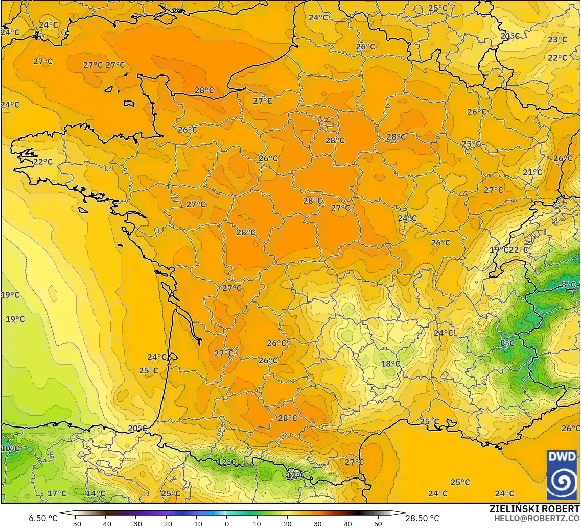 ICON model - France, Temperature at 850hPa
