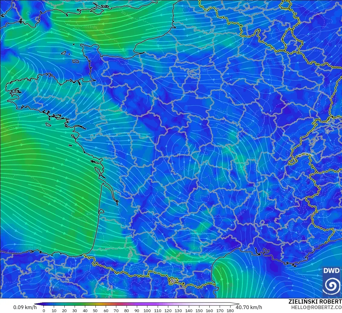 ICON model - France, Wind at 10m