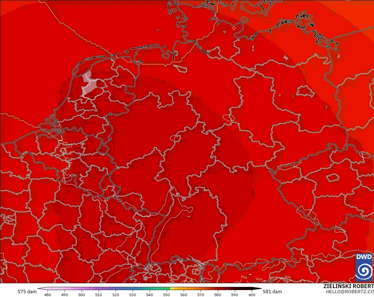 ICON model - Germany, Geopotential height at 500hPa