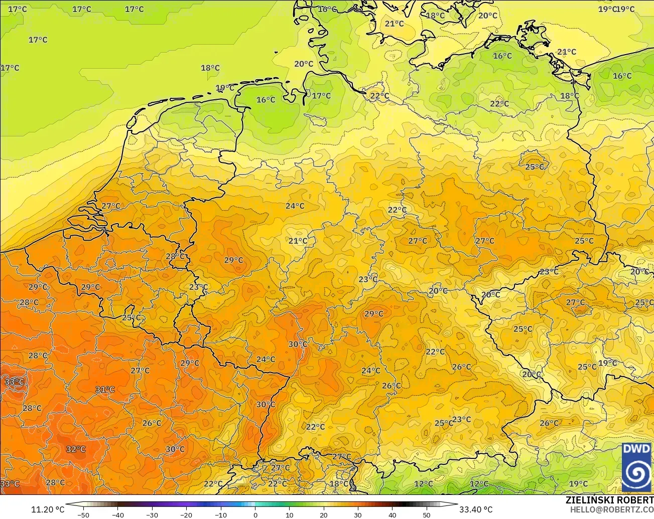 ICON model - Germany, Temperature at 2m