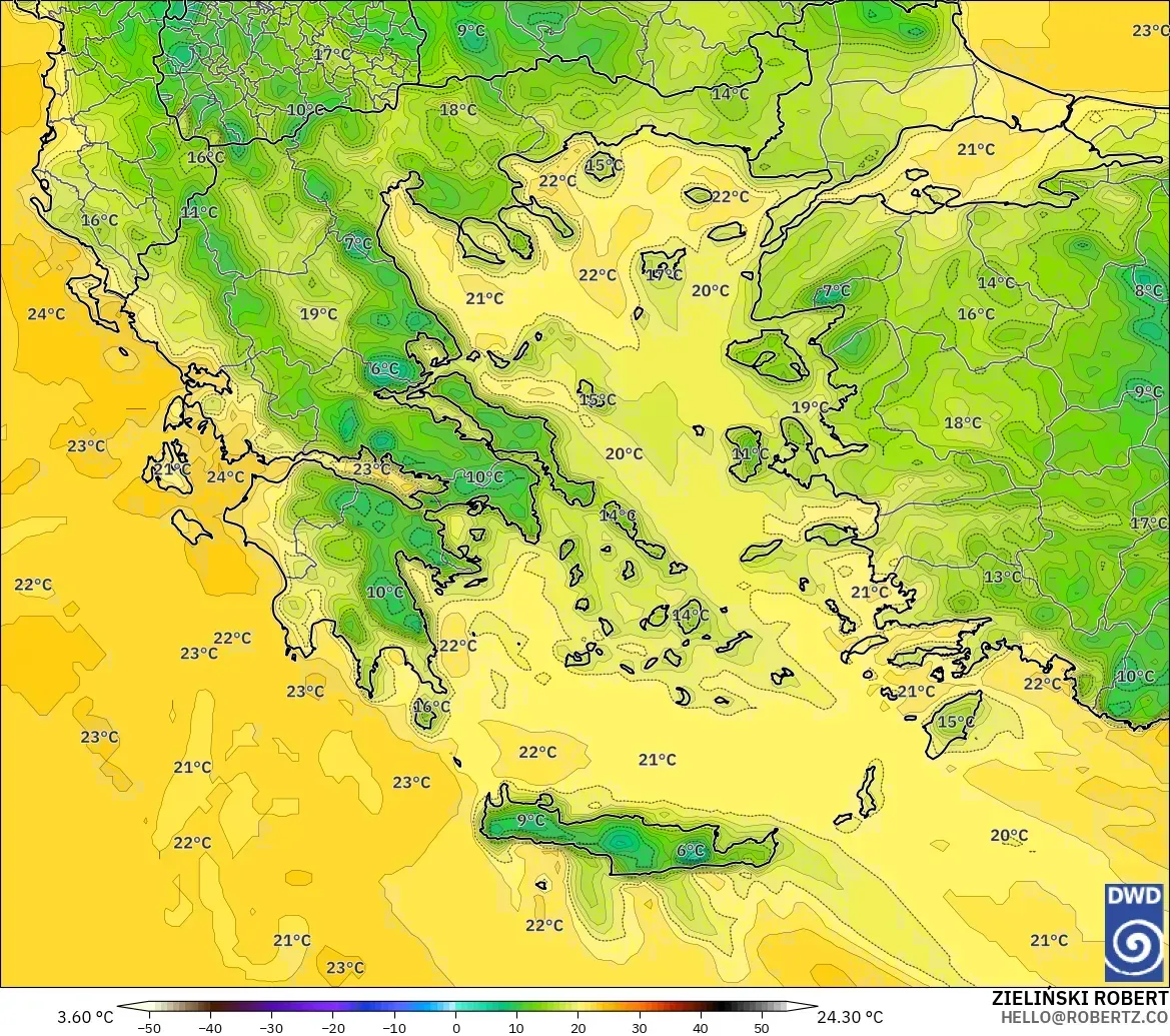 ICON model - Greece, Dewpoint at 2m