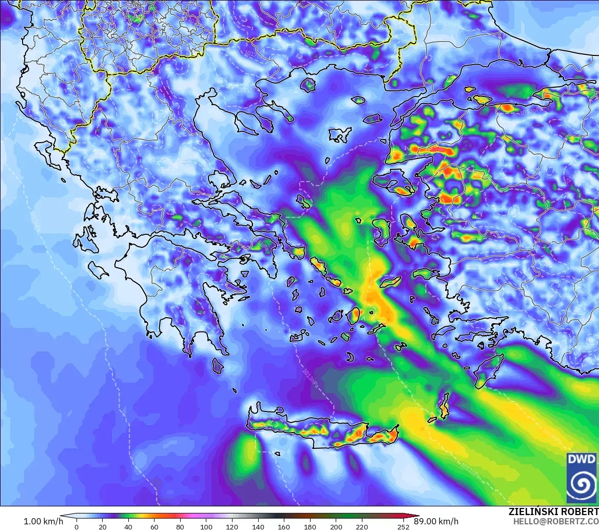 ICON model - Greece, Wind Gusts