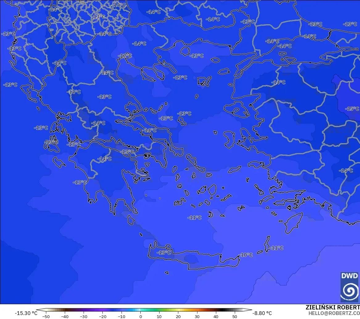 ICON model - Greece, Temperature at 500hPa