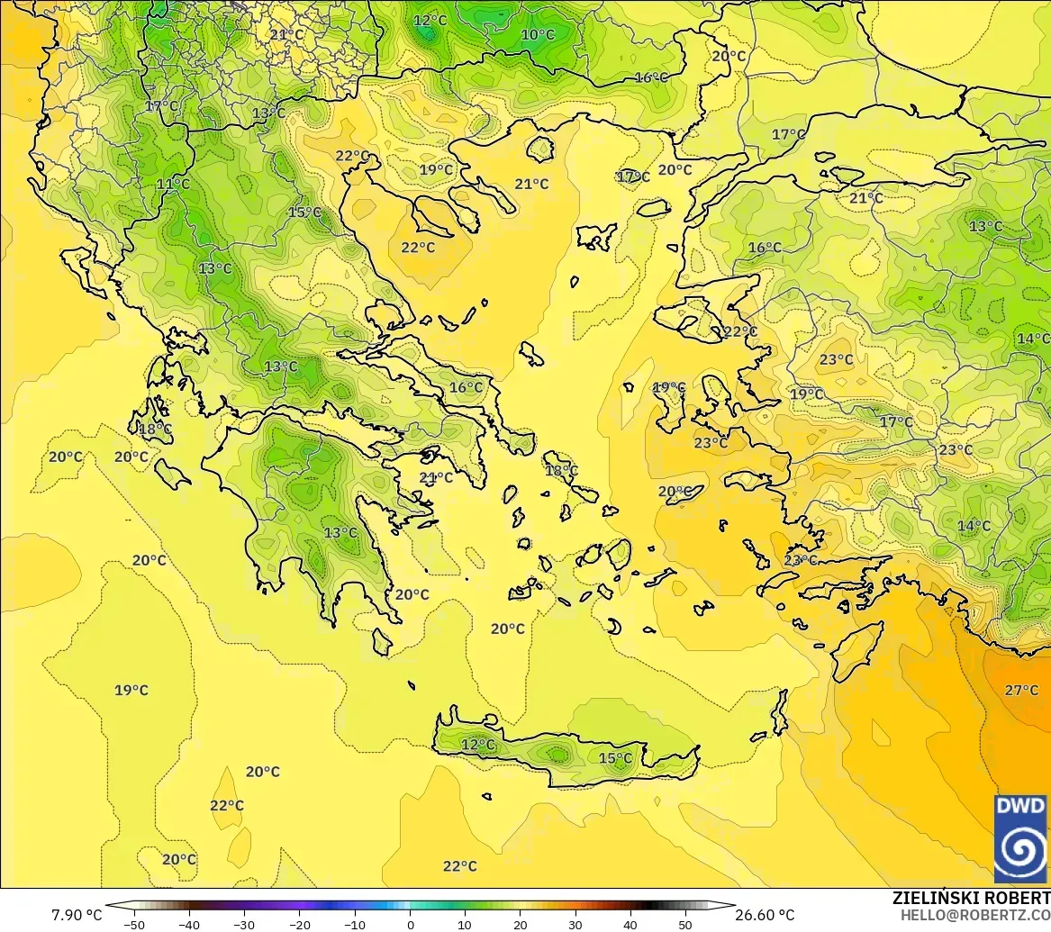 ICON model - Greece, Temperature at 850hPa
