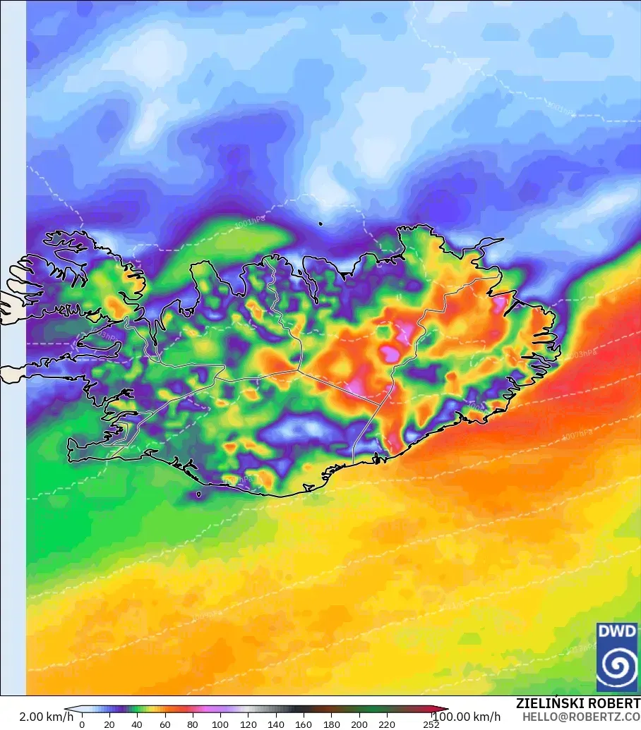 ICON model - Iceland, Wind Gusts