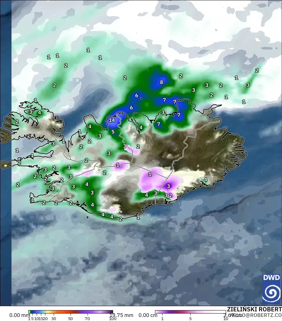 ICON model - Iceland, Precipitation, Clouds, and Pressure