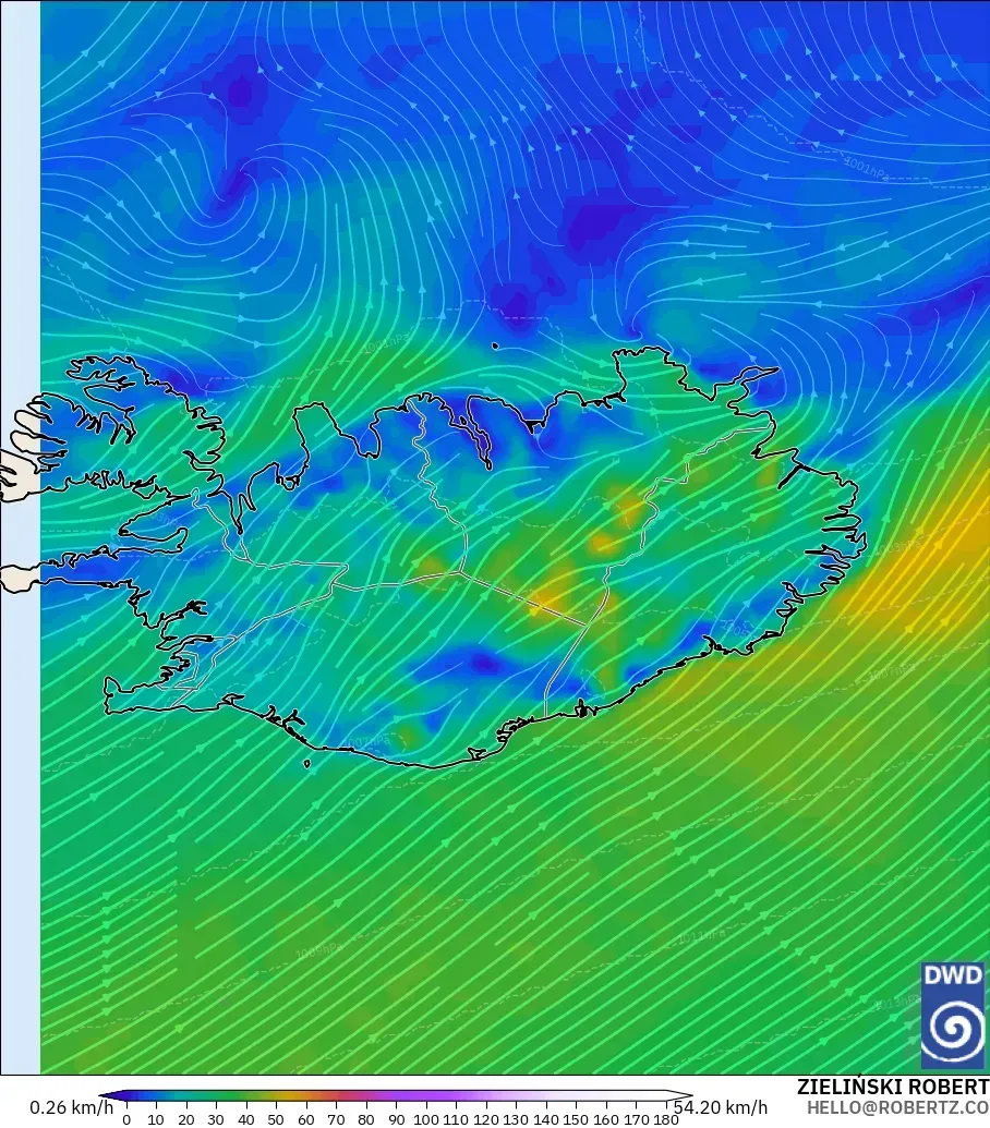 ICON model - Iceland, Wind at 10m