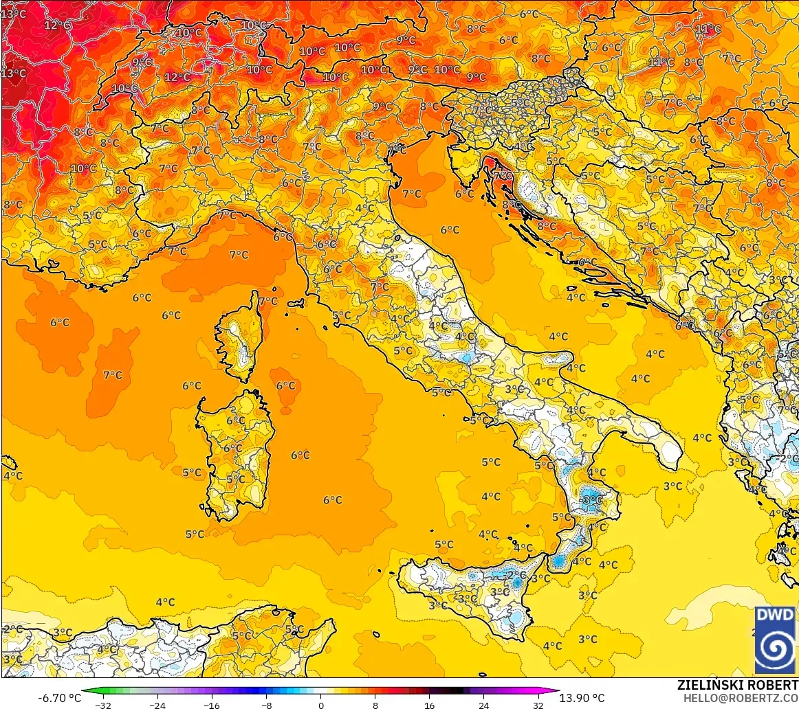 ICON model - Italy, Temperature at 2m Anomaly
