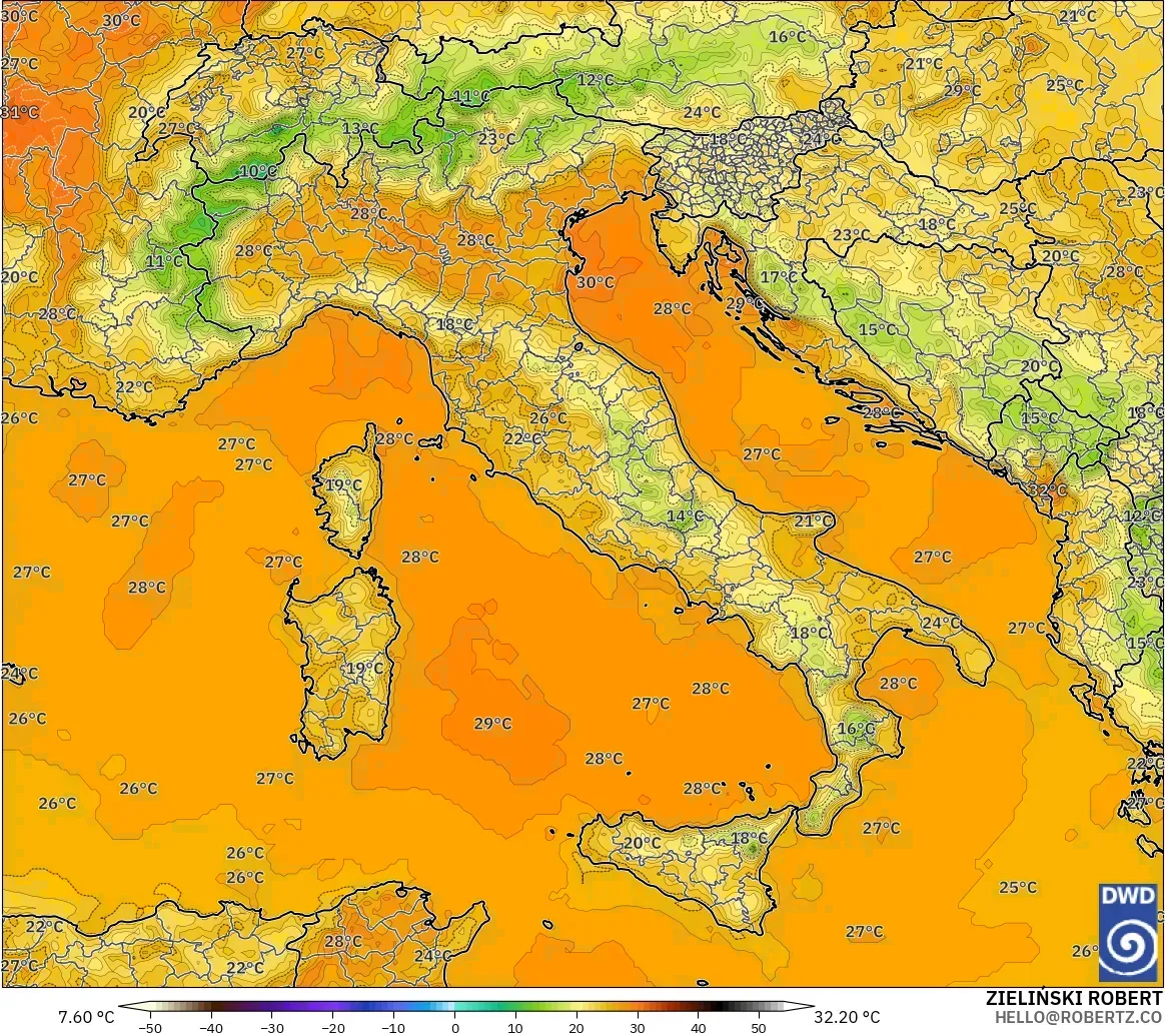 ICON model - Italy, Temperature at 2m