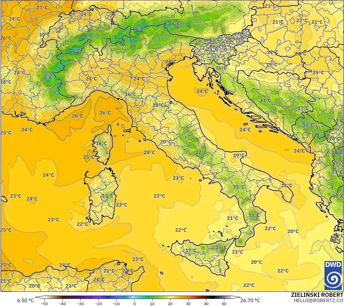 ICON model - Italy, Temperature at 850hPa