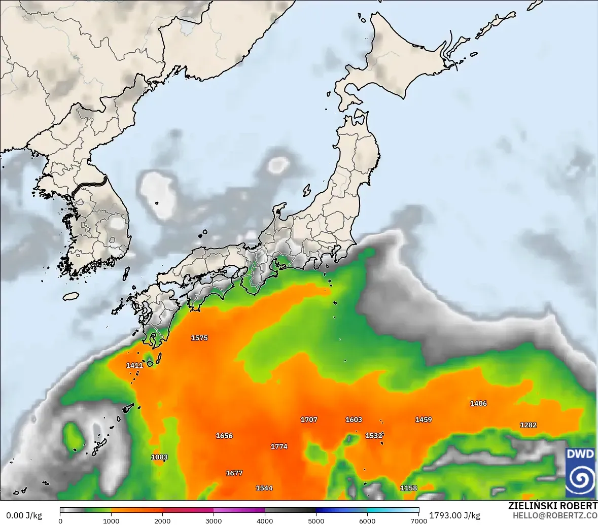 ICON model - Japan, CAPE