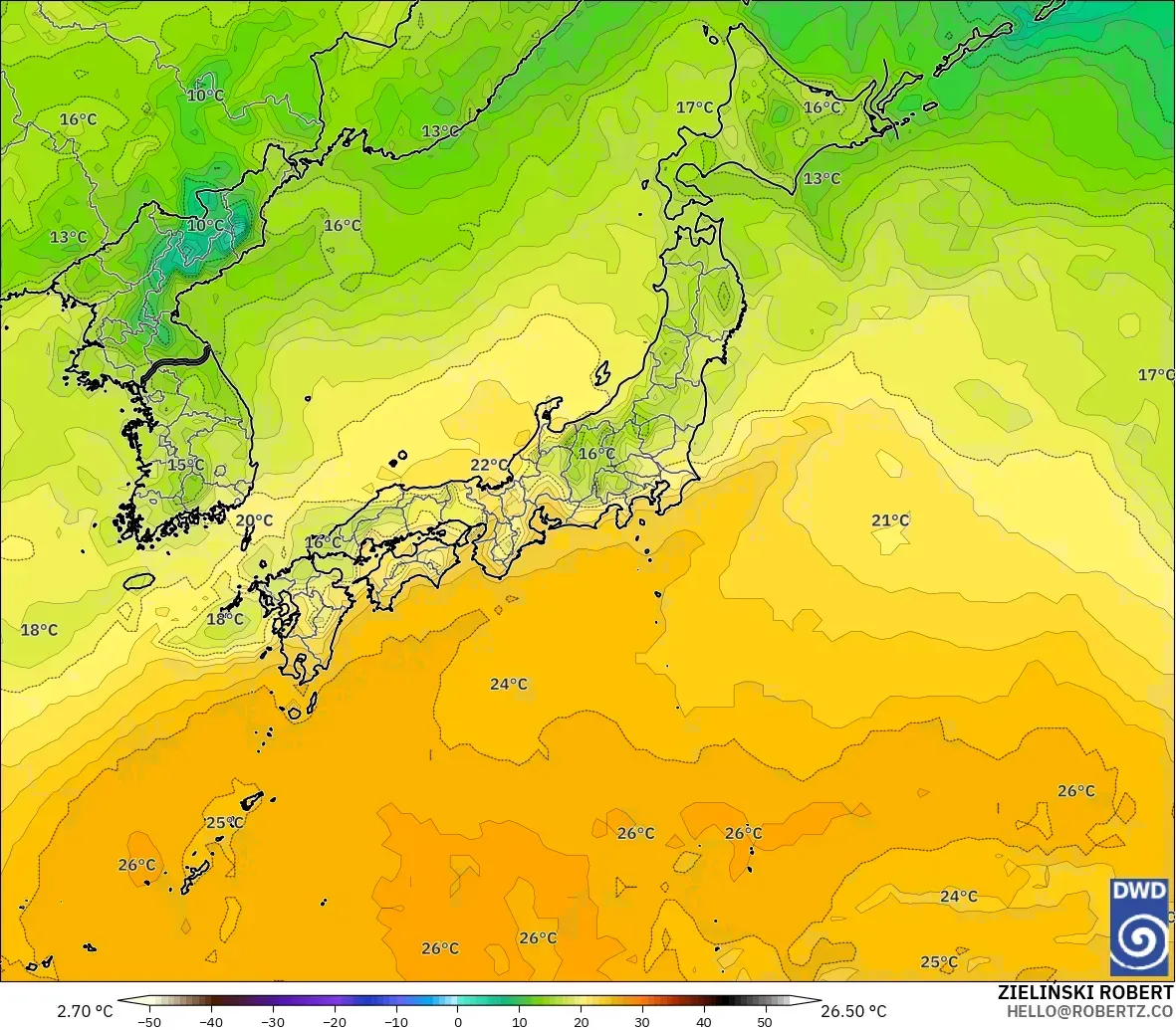 ICON model - Japan, Dewpoint at 2m