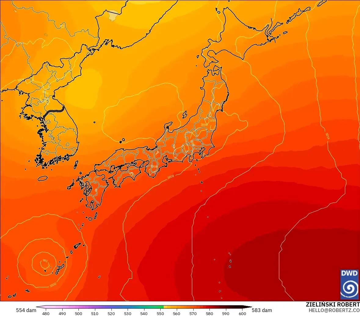 ICON model - Japan, Geopotential height at 500hPa