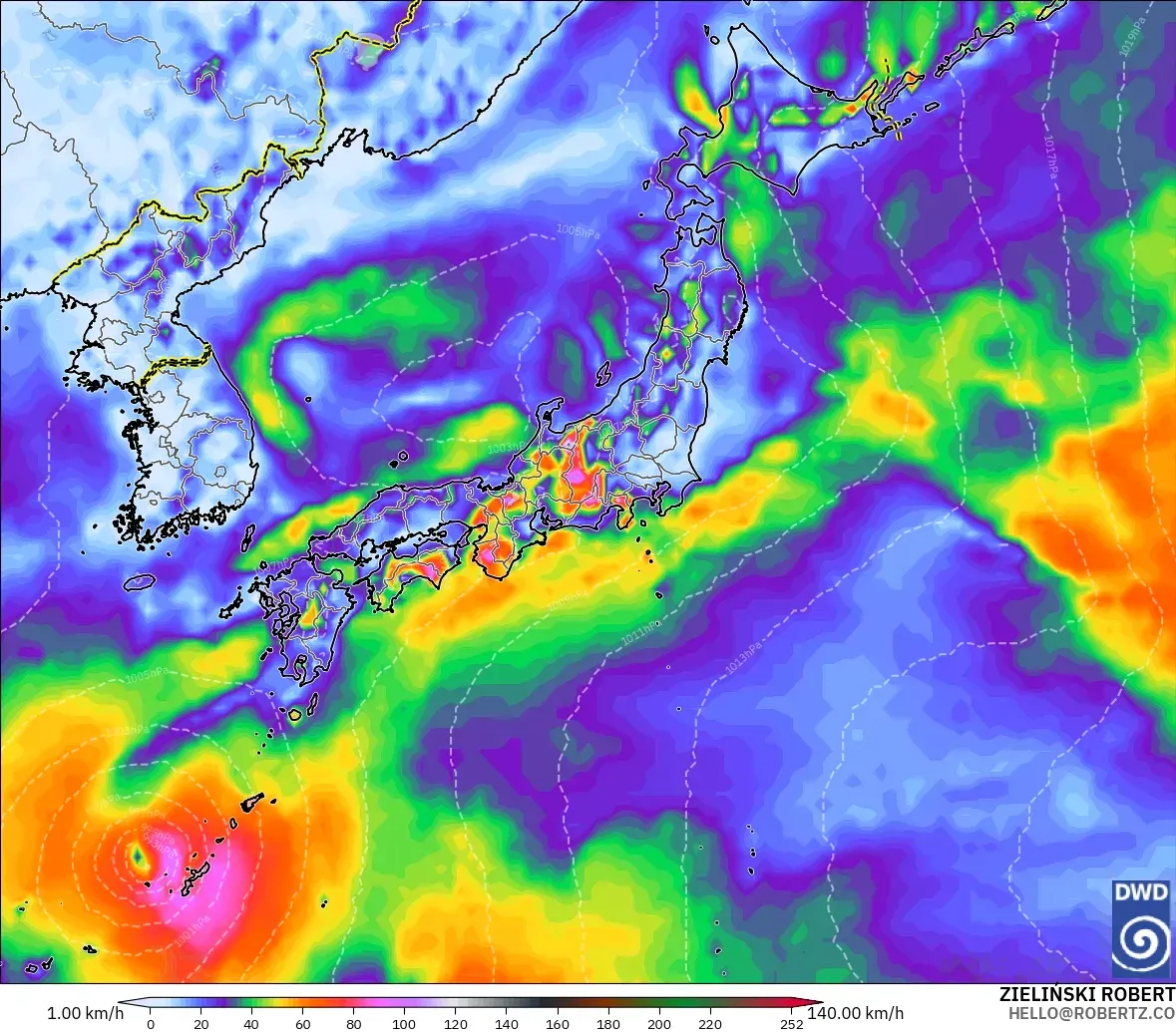 ICON model - Japan, Wind Gusts Peak
