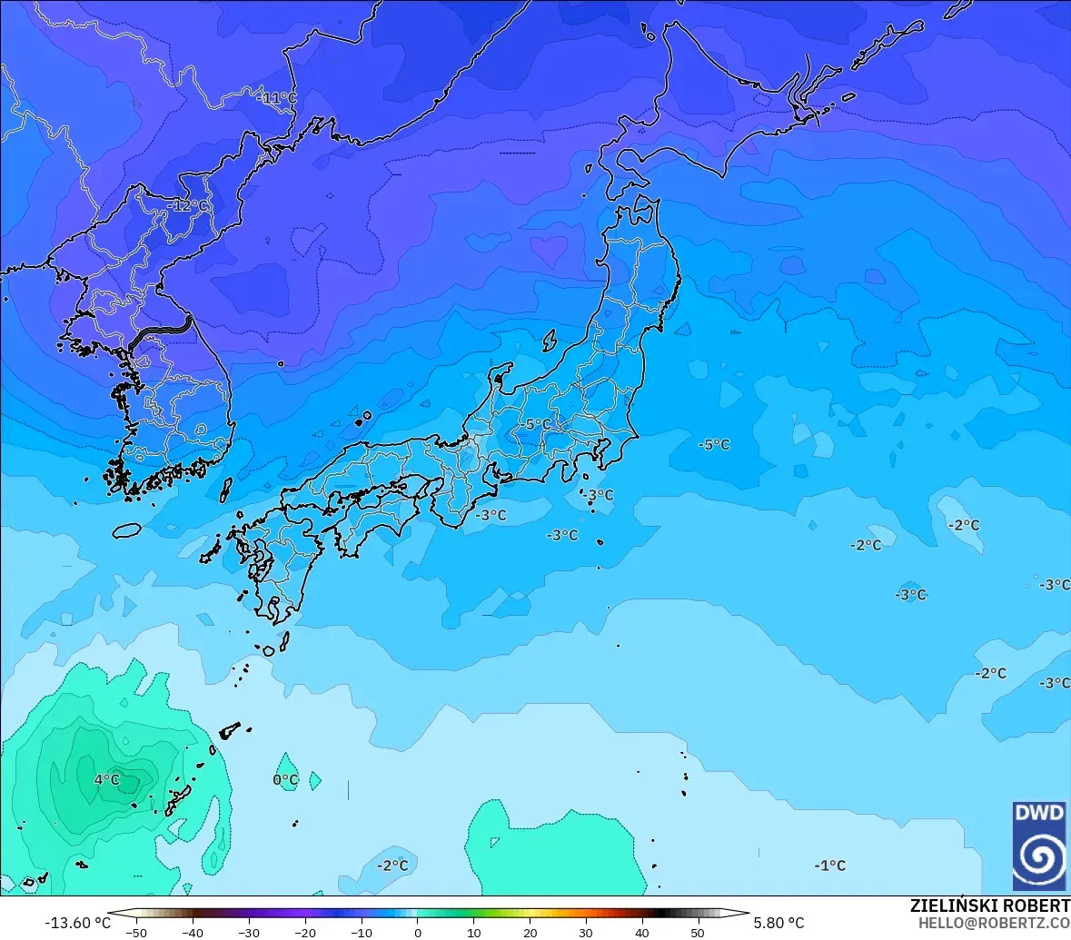 ICON model - Japan, Temperature at 500hPa