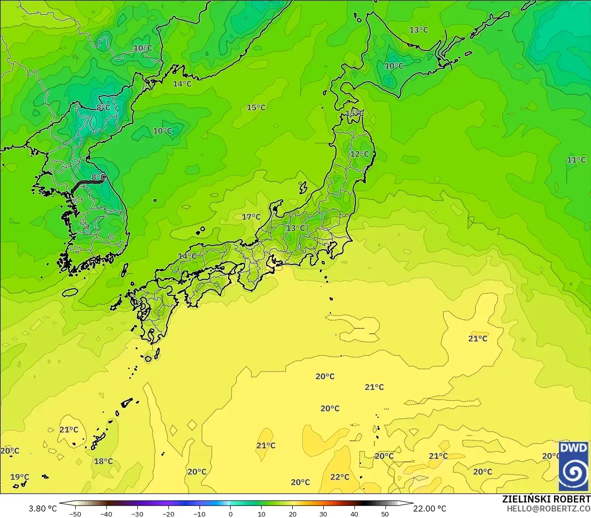 ICON model - Japan, Temperature at 850hPa