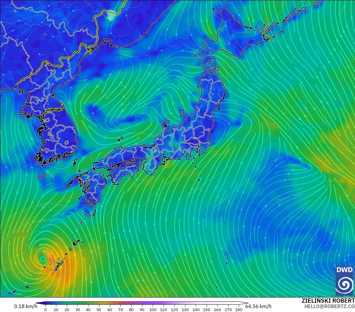 ICON model - Japan, Wind at 10m