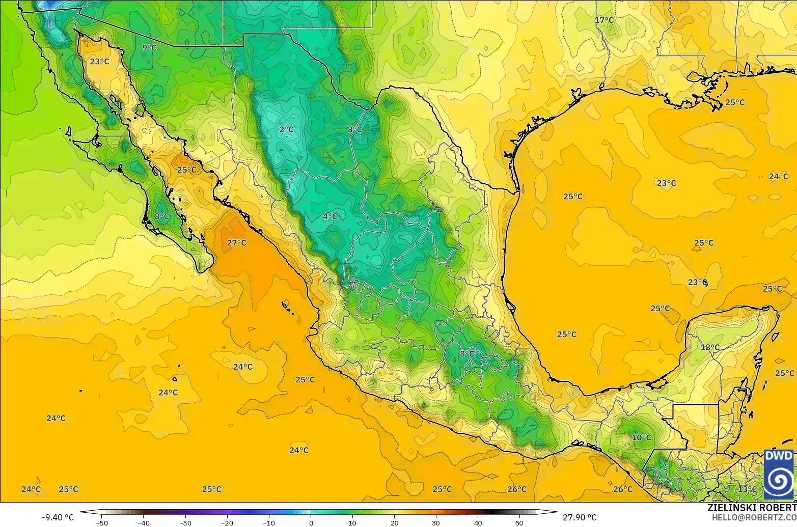 ICON model - Mexico, Dewpoint at 2m