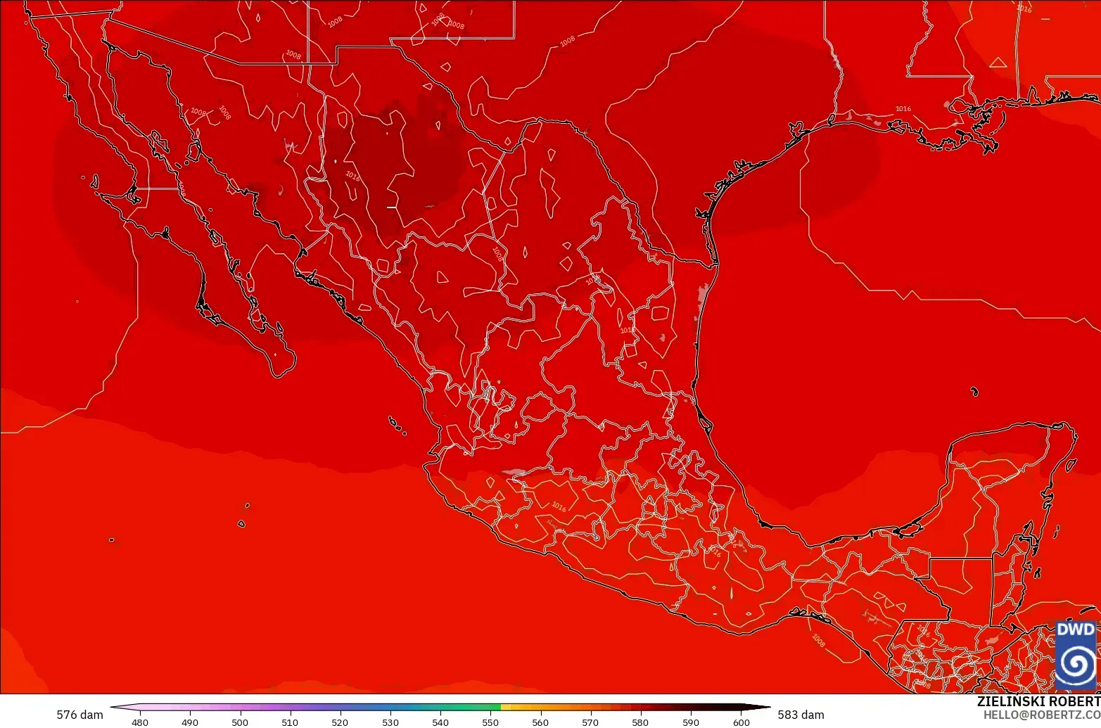 ICON model - Mexico, Geopotential height at 500hPa