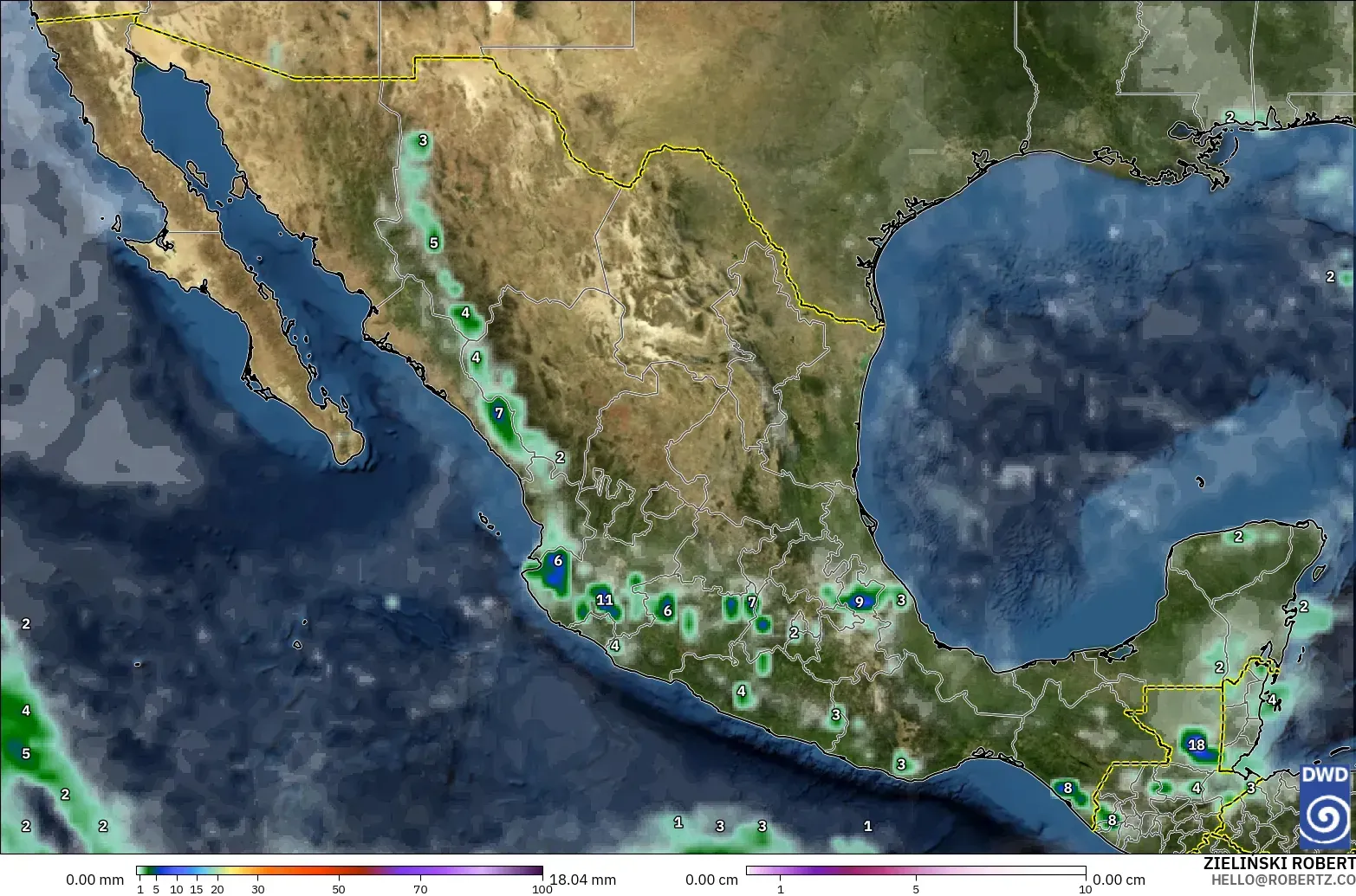 ICON model - Mexico, Precipitation, Clouds, and Pressure