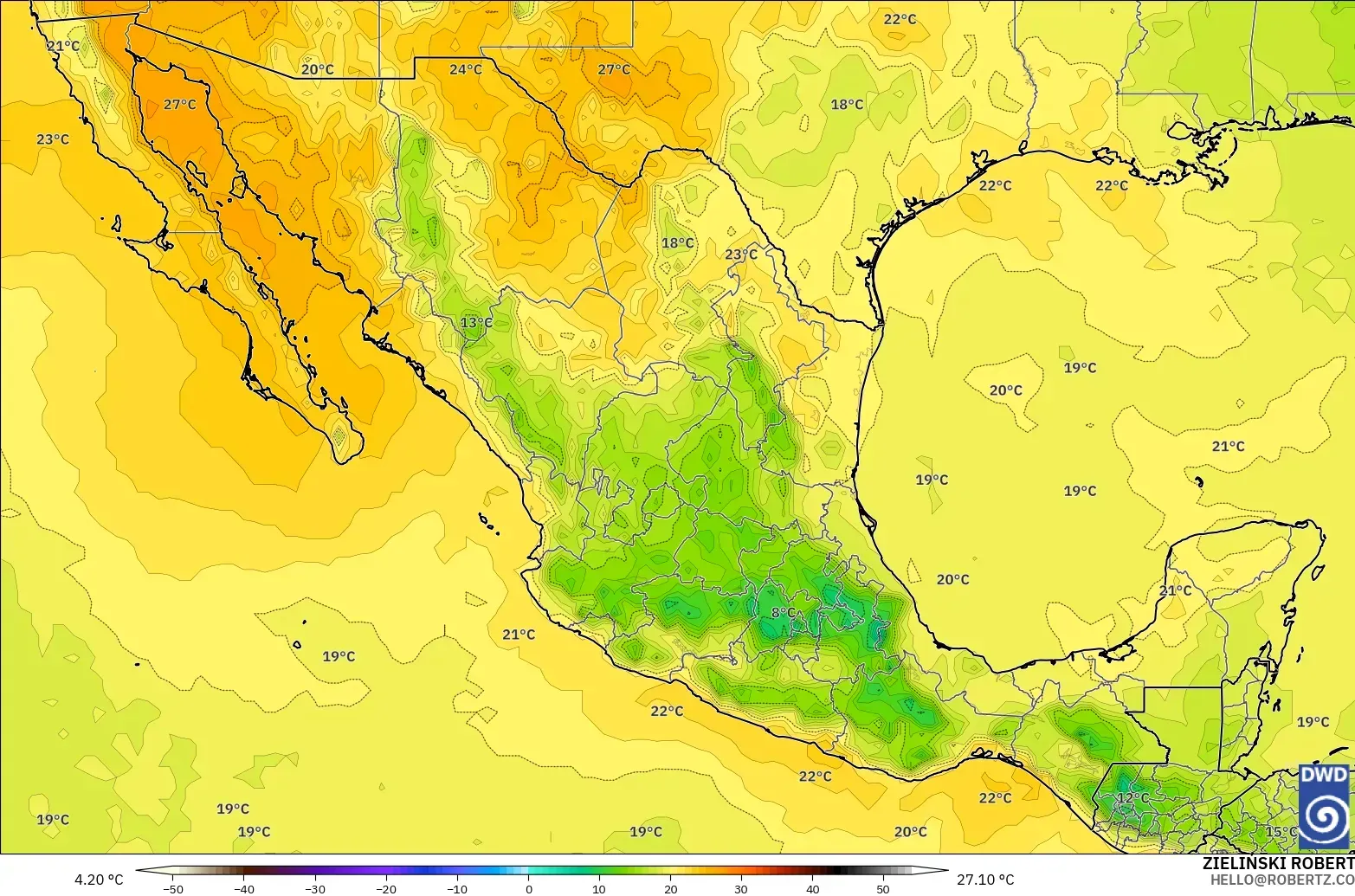 ICON model - Mexico, Temperature at 850hPa