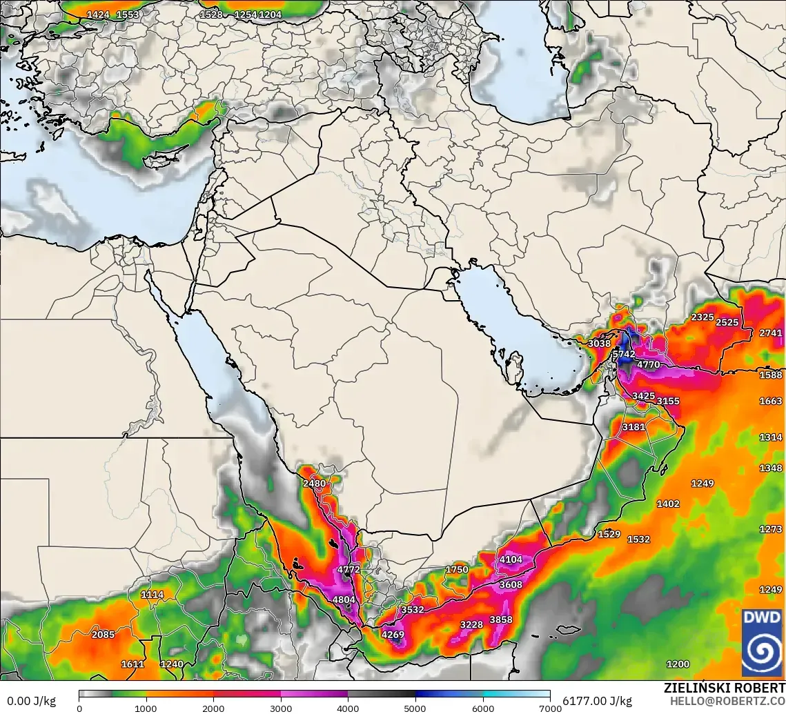 ICON model - Middle East, CAPE
