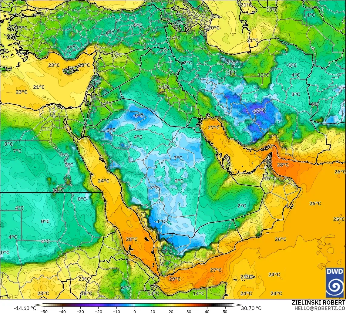 ICON model - Middle East, Dewpoint at 2m