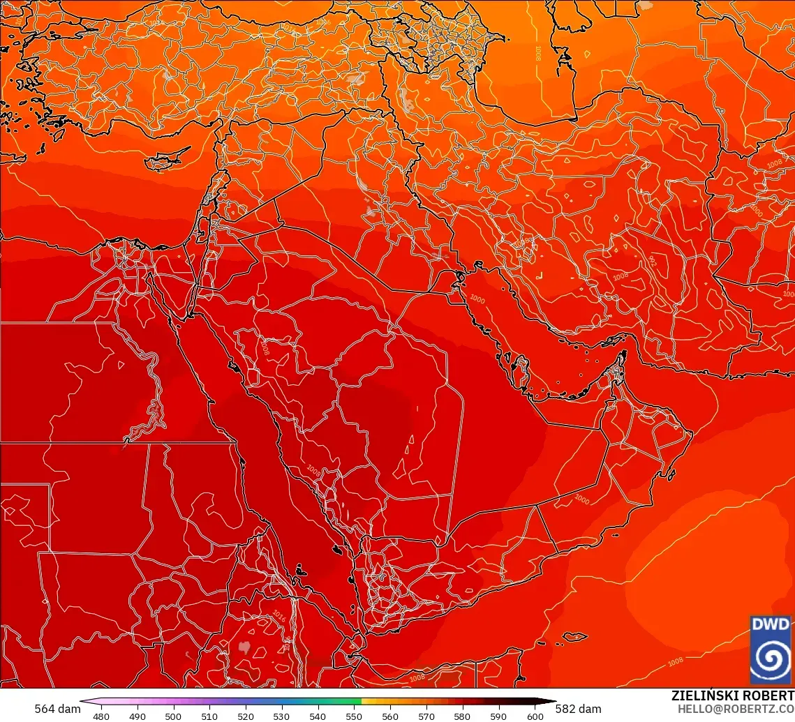 ICON model - Middle East, Geopotential height at 500hPa