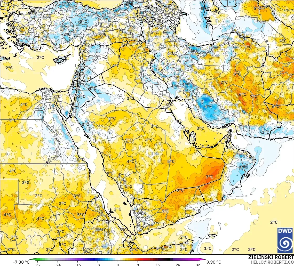 ICON model - Middle East, Temperature at 2m Anomaly