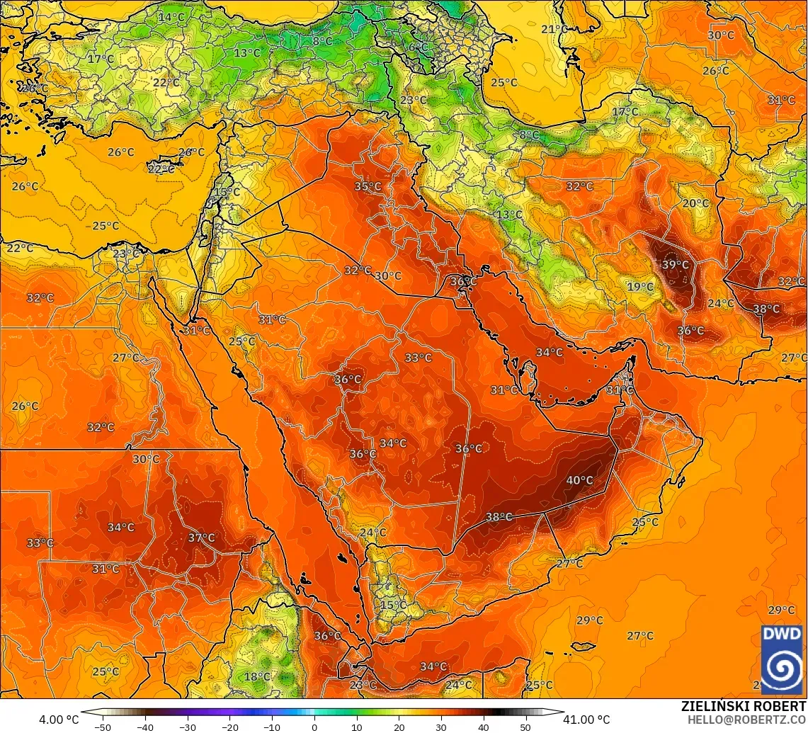 ICON model - Middle East, Temperature at 2m