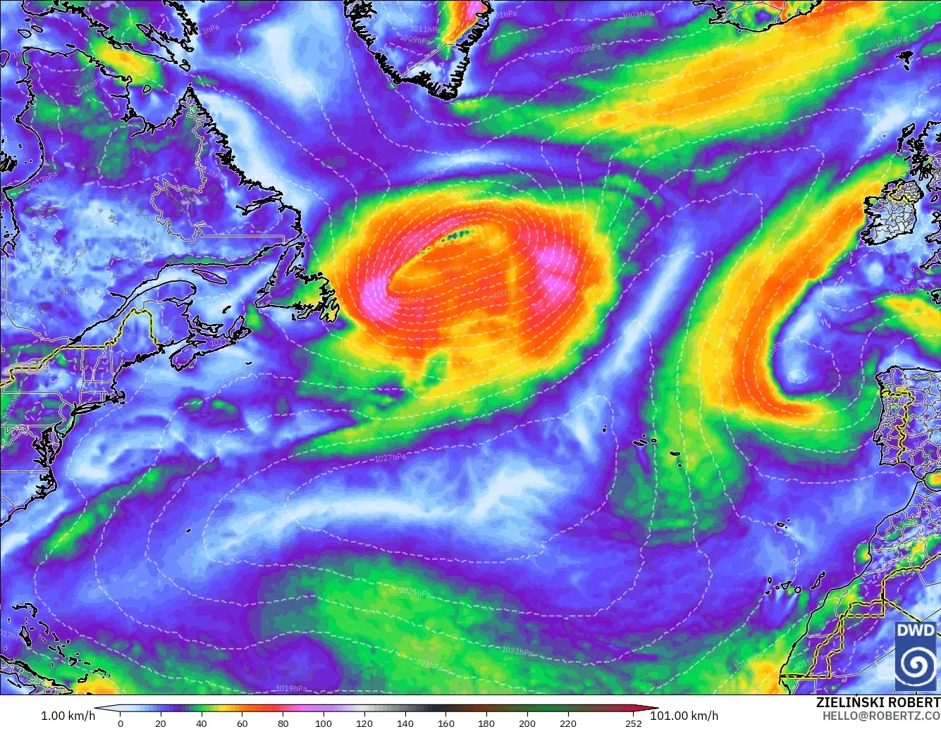 ICON model - North Atlantic, Wind Gusts